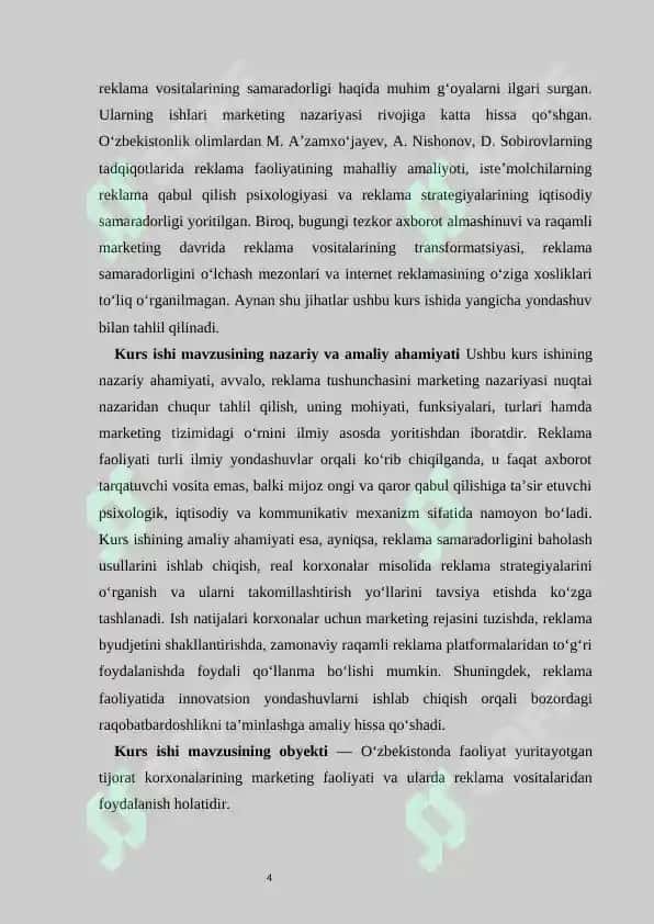 Reklama — korxona marketingining asosiy vositalaridan biri sifatida 4