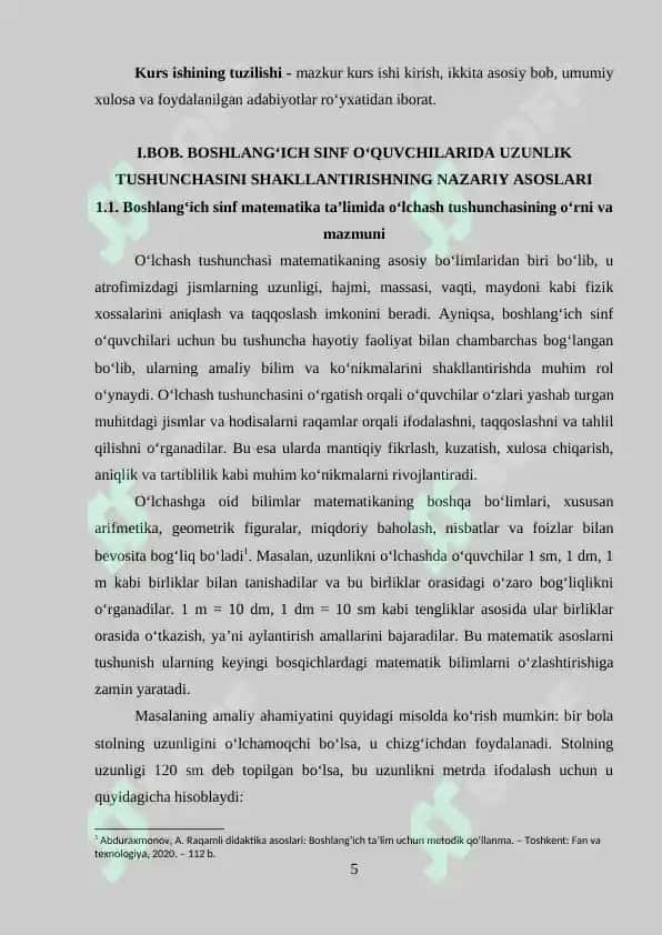 Boshlang’ich sinflarda uzunlik  tushunchasini  shakillantirishga  doir  misol  va  masalalar  yechish 5