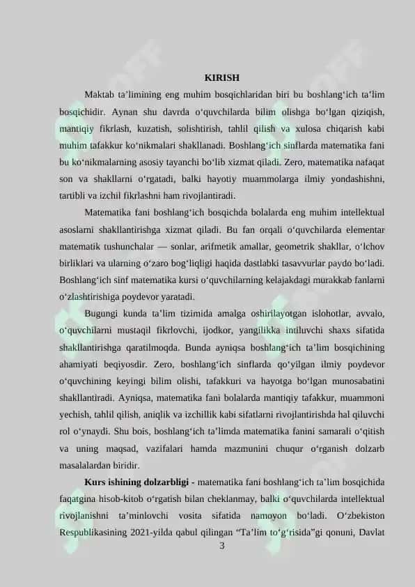 Boshlang’ich sinflarda matematika fanini maqsadi, vazifalari va mazmuni 3
