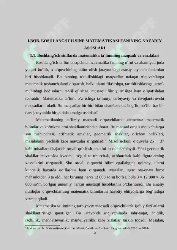 Boshlang’ich sinflarda matematika fanini maqsadi, vazifalari va mazmuni 5