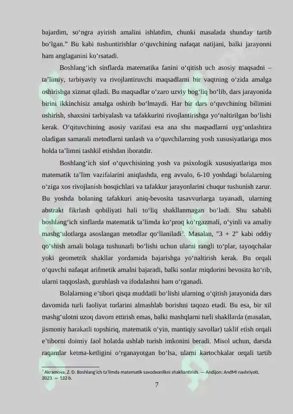 Boshlang’ich sinflarda matematika fanini maqsadi, vazifalari va mazmuni 7
