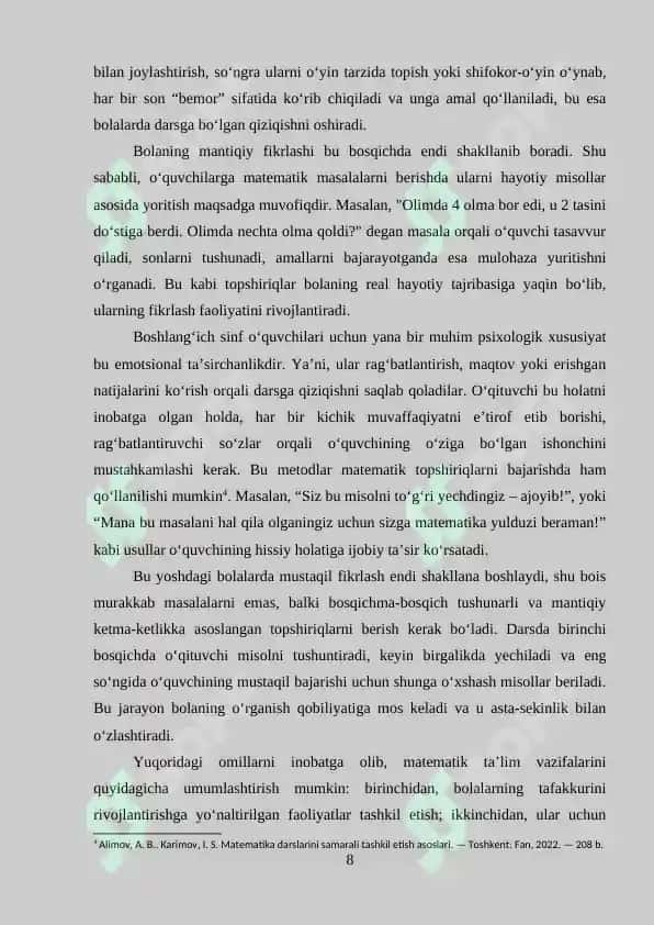 Boshlang’ich sinflarda matematika fanini maqsadi, vazifalari va mazmuni 8