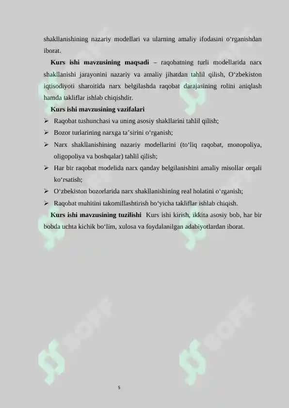 Raqobatning turli modellarida narxning shakllanishi kurs ishi 5