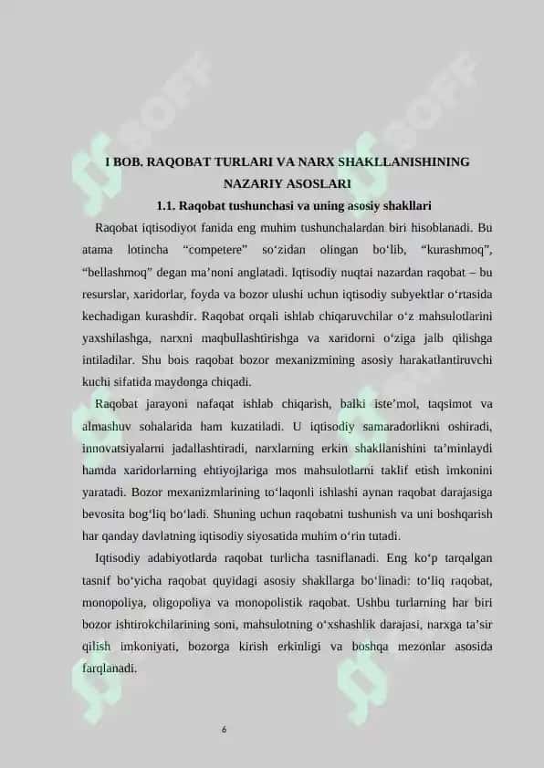 Raqobatning turli modellarida narxning shakllanishi kurs ishi 6