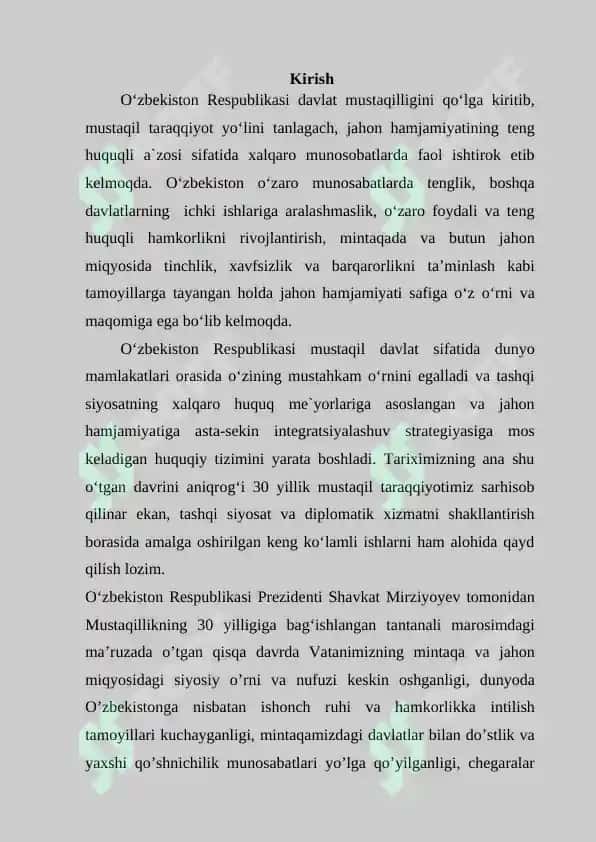 O'ZBEKISTONNING TASHQI SIYOSATI BORASIDAGI YANGI DAVRI 2