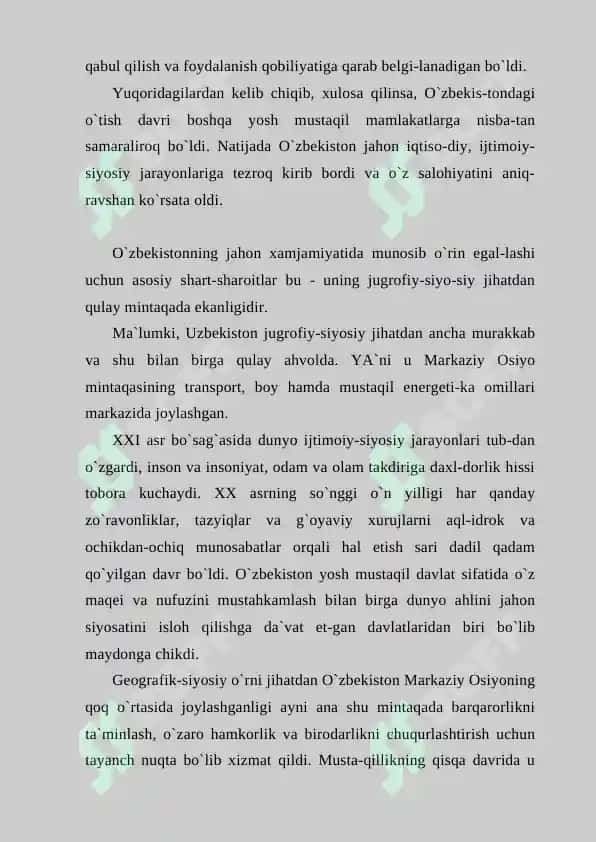 O'ZBEKISTONNING TASHQI SIYOSATI BORASIDAGI YANGI DAVRI 6