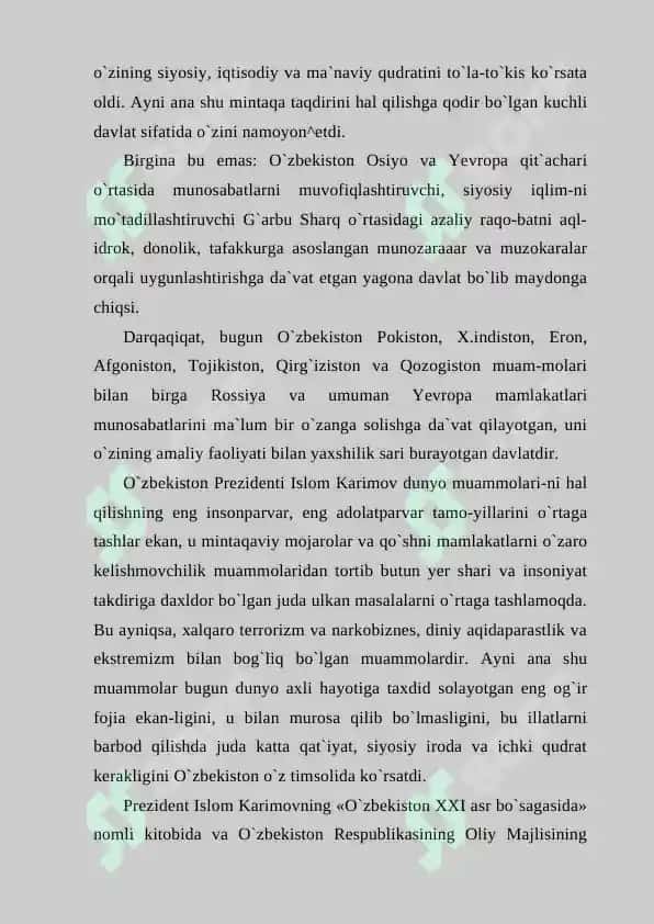 O'ZBEKISTONNING TASHQI SIYOSATI BORASIDAGI YANGI DAVRI 7