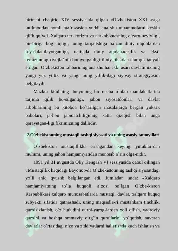 O'ZBEKISTONNING TASHQI SIYOSATI BORASIDAGI YANGI DAVRI 8