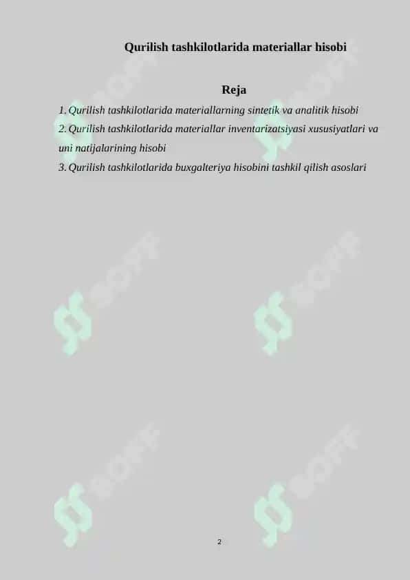 Qurilish tashkilotlarida materiallar hisobi 2