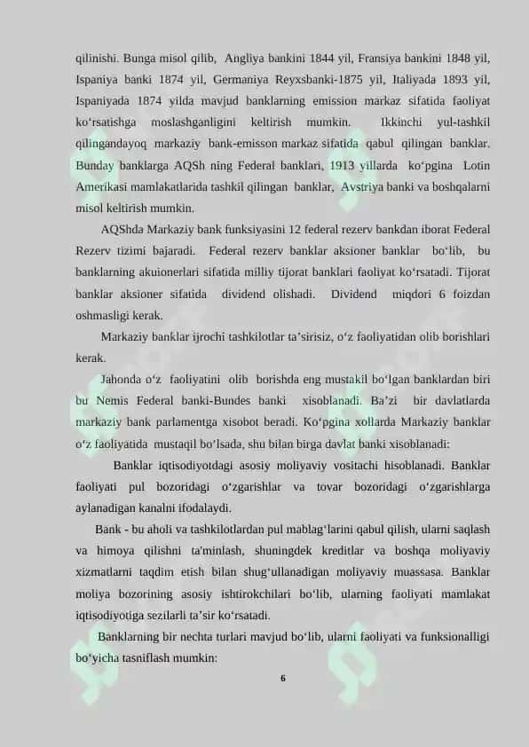 Xorijiy mamlakatlar markaziy banklarining tashkiliy va funktsional tuzilishi 6