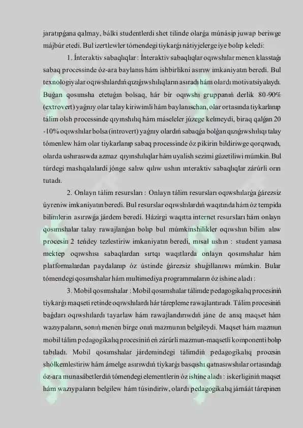 Zamanagóy bilimlendiriwde pedagogikalıq texnologiyalardan paydalanıw zárúrligi 4