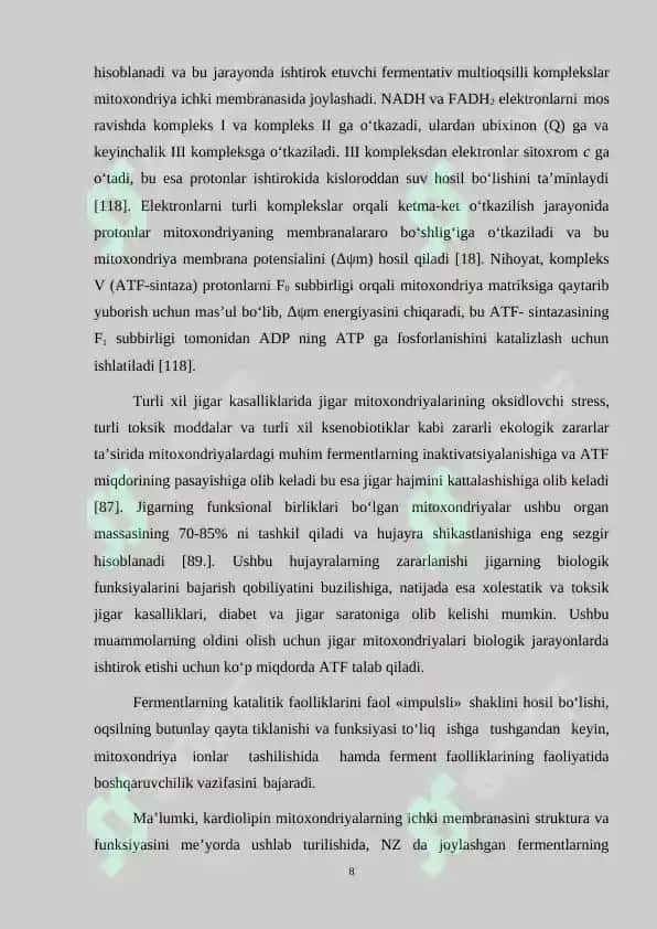 Kalamush jigar mitoxondriya disfunksiyasiga ayrim biofaol moddalar ta’siri 8