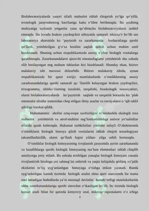 O’simliklarga zarar keltiruvchi hashorotlar kushandalarining  biologik va ekologik xususiyatlari 3