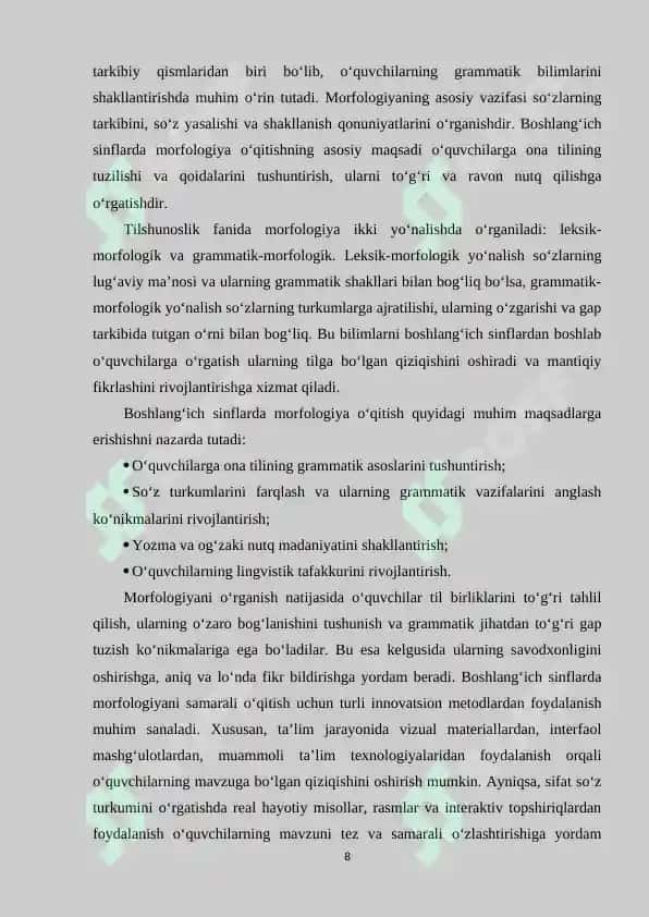 Boshlang’ich sinflarda morfologik bilimlar berish 8