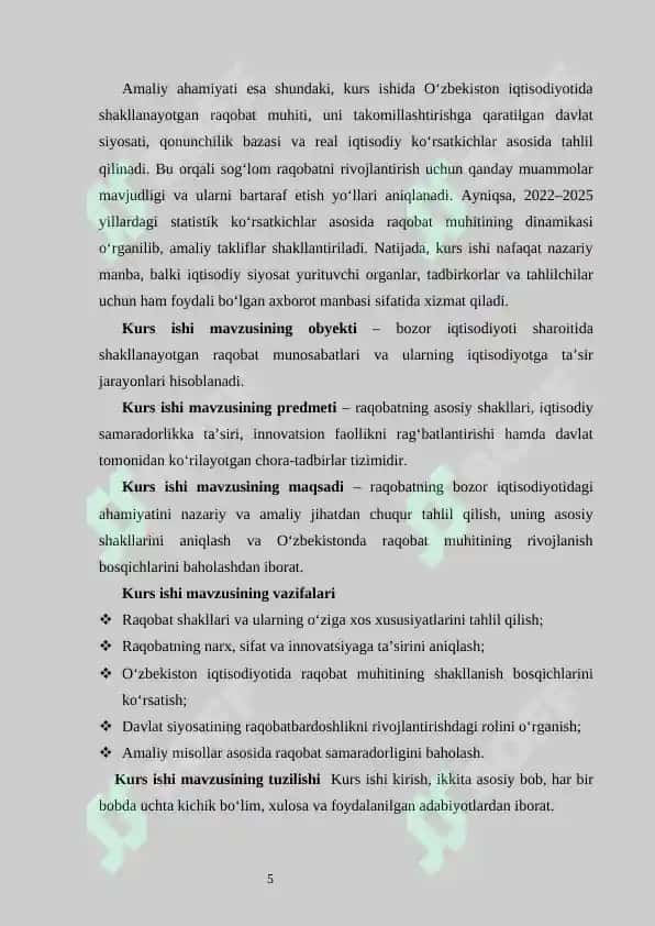 Raqobat  bozor iqtisodiyotining harakatlantiruvchi kuchi sifatida 5