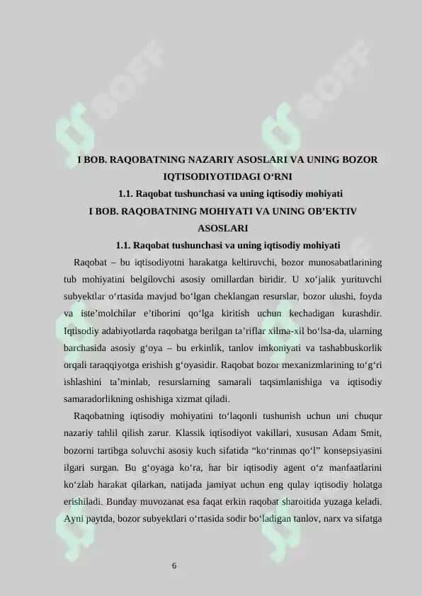 Raqobat  bozor iqtisodiyotining harakatlantiruvchi kuchi sifatida 6