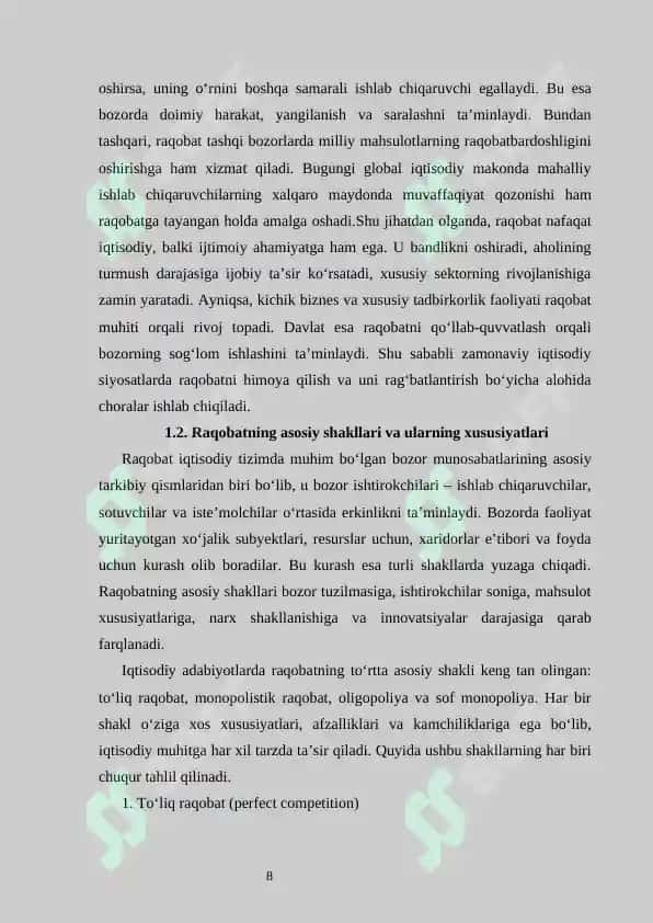 Raqobat  bozor iqtisodiyotining harakatlantiruvchi kuchi sifatida 8