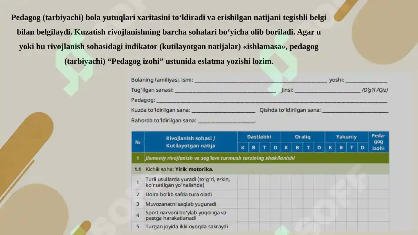 Bolalar rivojlanish xaritasi 4