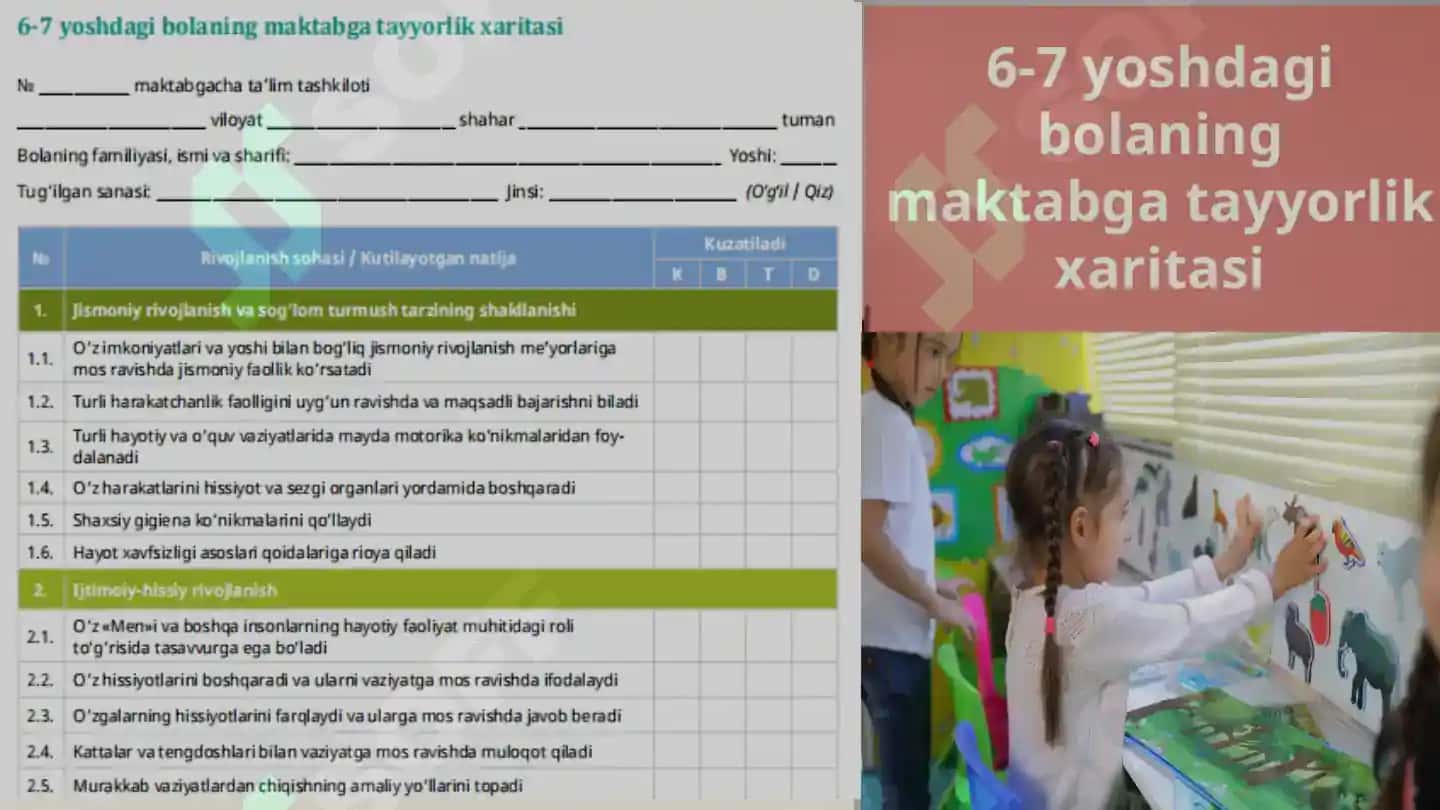 Bolalar rivojlanish xaritasi 6