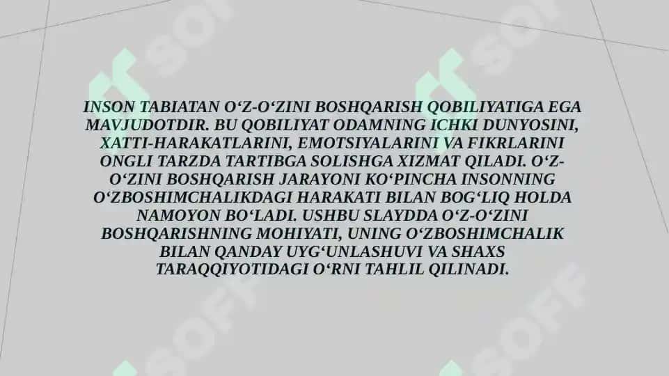 O‘z-o‘zini boshqarish tushunchasi insonning o‘zboshimchalikdagi harakati sifatida 3