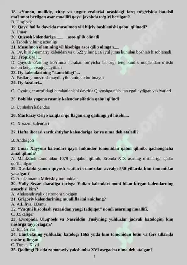 Yordamchi tarix test 2