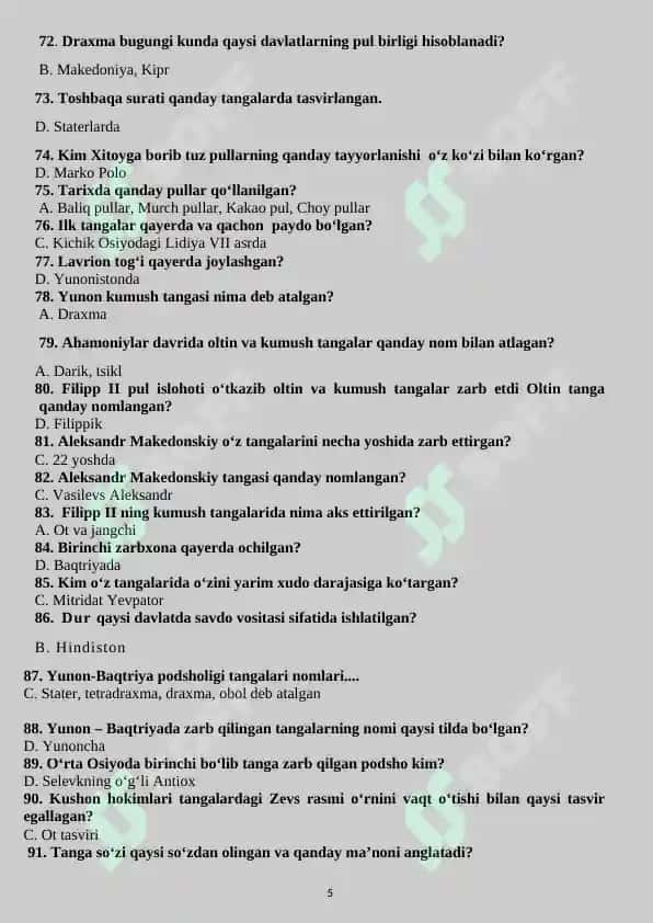 Yordamchi tarix test 5