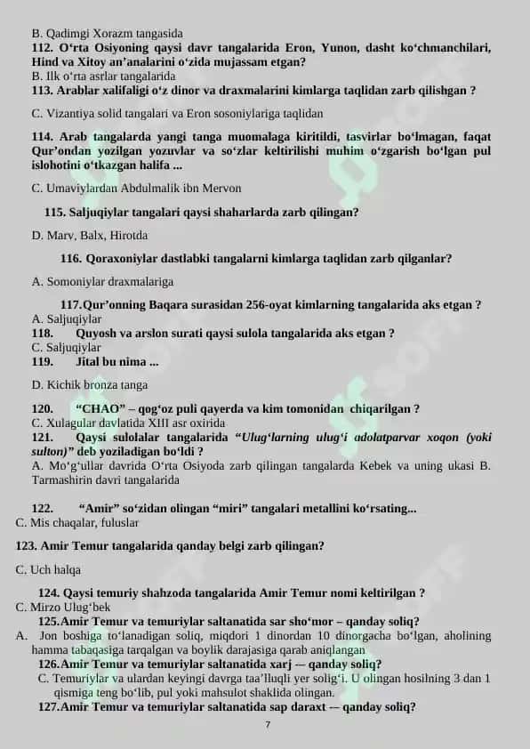 Yordamchi tarix test 7