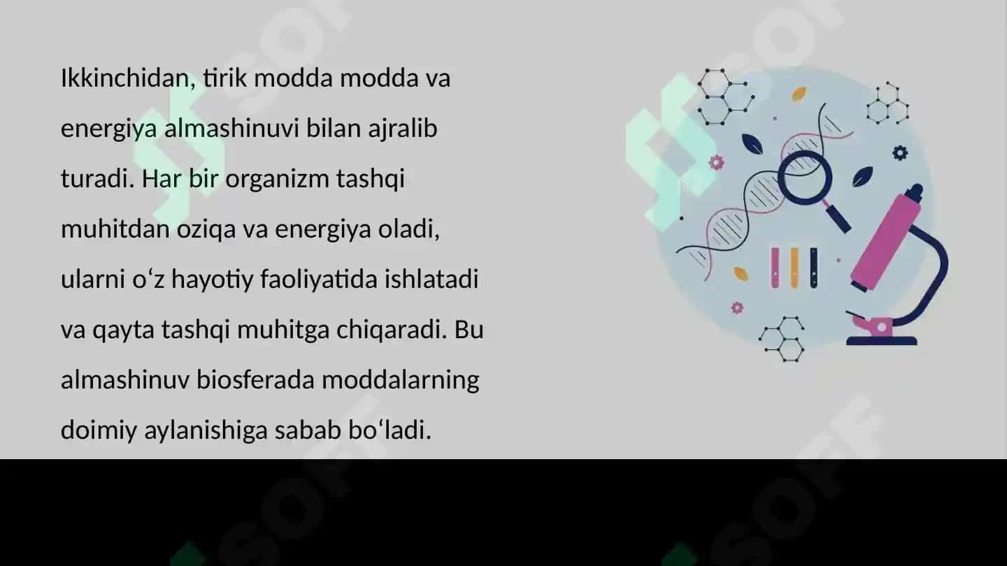 Biosferadagi tirik moddaning xususiyatlari va funksiyalari 5