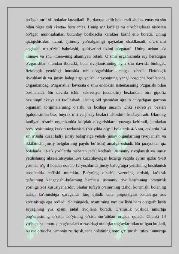 O’SMIRLIK DAVRIDA NIZOLI XULQ-ATVORNI GURUHDAGI TENGDOSHLARI MUNOSABATIGA TA’SIRI 7