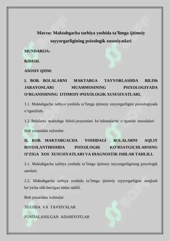 “MAKTABGACHA TARBIYA YOSHIDA TA’LIMGA IJTIMOIY TAYYORGARLIGINING PSIXOLOGIK XUSUSIYATLARI” 2