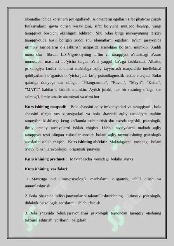 “MAKTABGACHA TARBIYA YOSHIDA TA’LIMGA IJTIMOIY TAYYORGARLIGINING PSIXOLOGIK XUSUSIYATLARI” 4