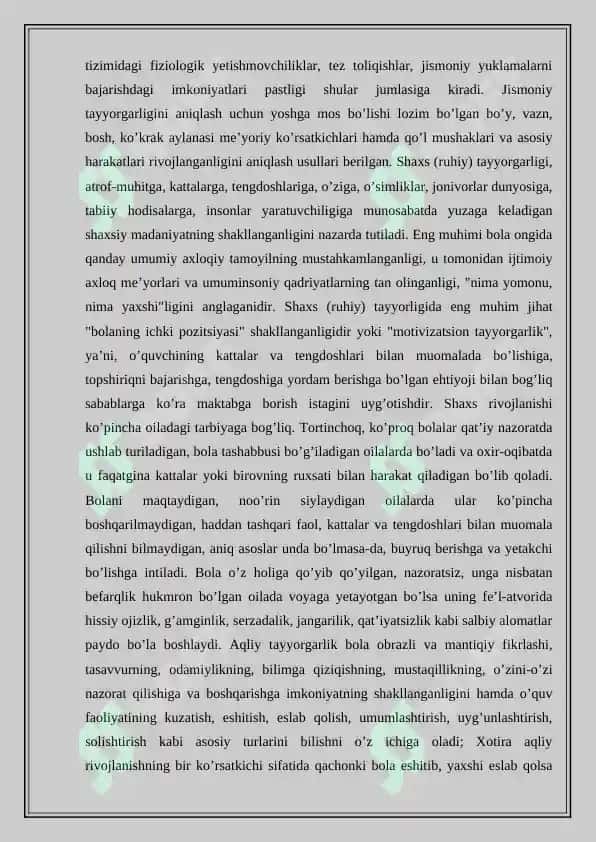 “MAKTABGACHA TARBIYA YOSHIDA TA’LIMGA IJTIMOIY TAYYORGARLIGINING PSIXOLOGIK XUSUSIYATLARI” 8