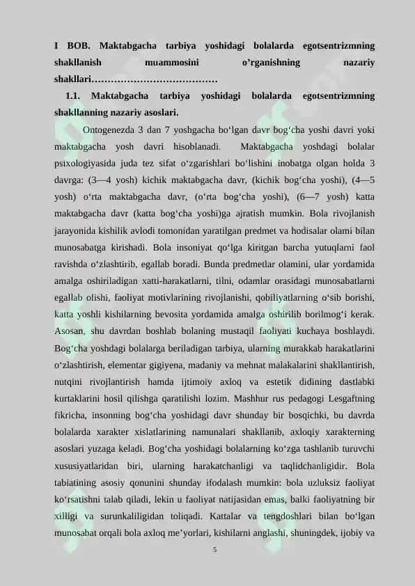 ’’MAKTABGACHA TARBIYA YOSHIDA EGOTSENTRIZMNING SHAKLLANISHI 5