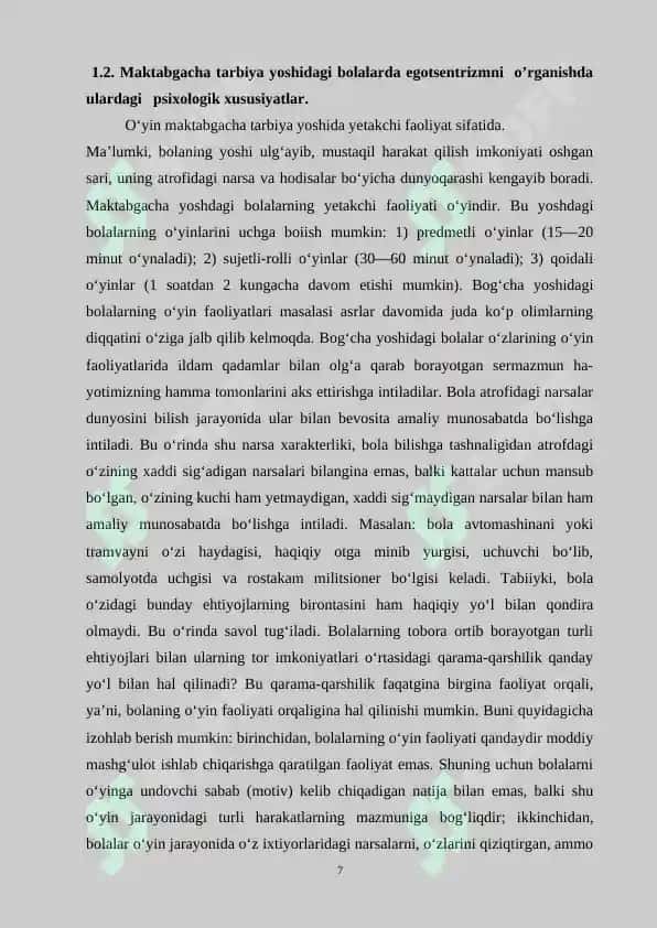 ’’MAKTABGACHA TARBIYA YOSHIDA EGOTSENTRIZMNING SHAKLLANISHI 7