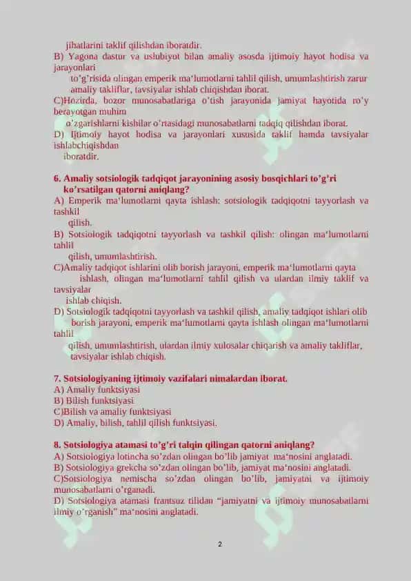 Sotsiologiya fanidan test 2