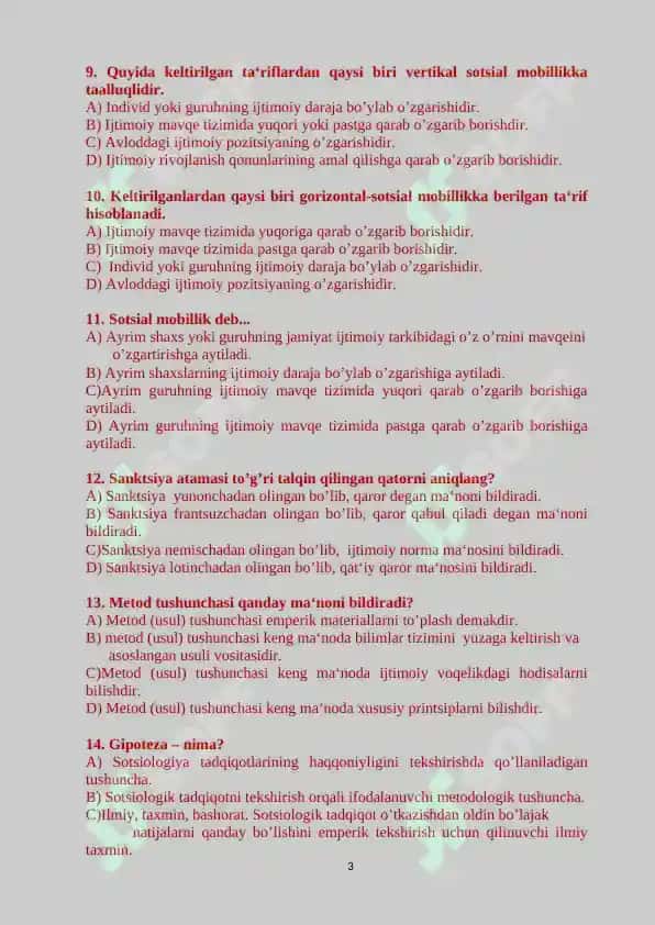 Sotsiologiya fanidan test 3