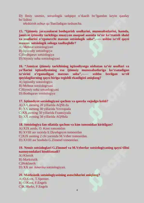 Sotsiologiya fanidan test 4