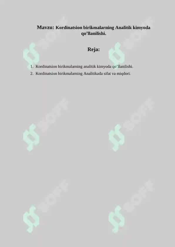 Kordinatsion birikmalarning Analitik kimyoda qo’llanilishi 2