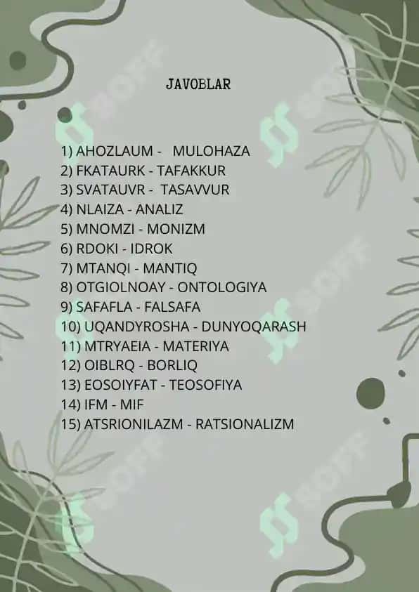 Falsafa fanidan metod - tarqatma material 2