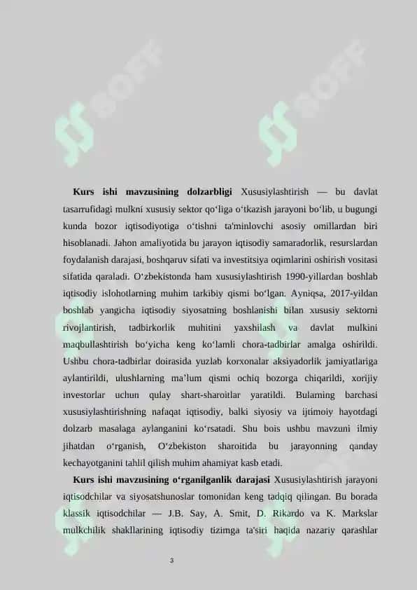 Xususiylashtirish, uning zaruriyati va O’zbekistondagi o’ziga xos xususiyatlari 3