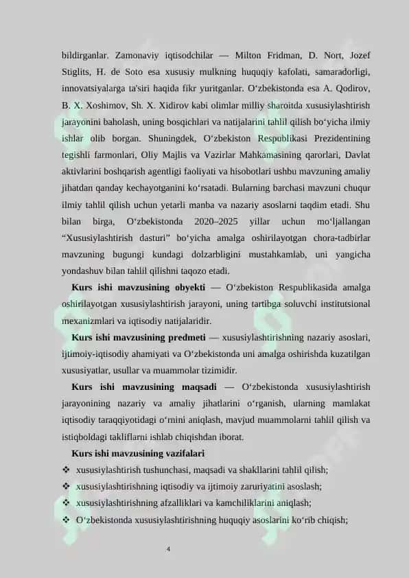 Xususiylashtirish, uning zaruriyati va O’zbekistondagi o’ziga xos xususiyatlari 4