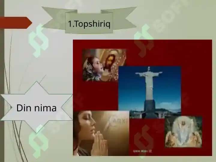 Din, dinshunoslik, din falsafasi, teologiya, teosofiya, xudojo' ylik, diniy e'tiqod,agida, ilohiyot tushunchalarining mohiyati. 5