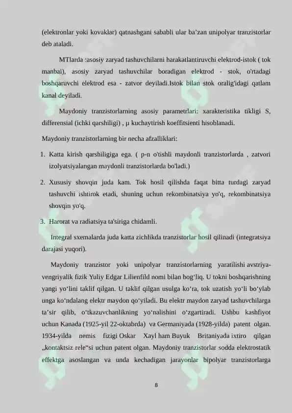 Maydoniy tranzistorlarning qo’llanilishi 8