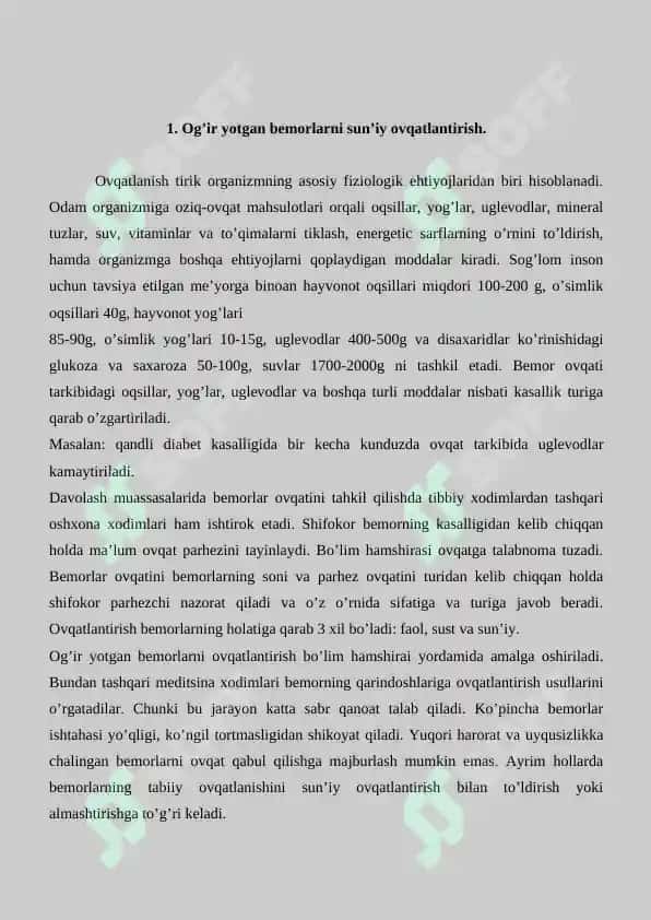 Bemorlarni ovqatlantirish. Referat 10 bet. 2