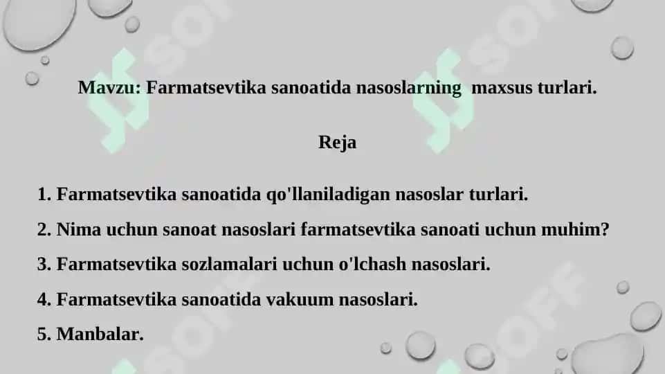 Farmatsevtika sanoatida nasoslarning maxsus turlari. Taqdimot 16 bet. 2