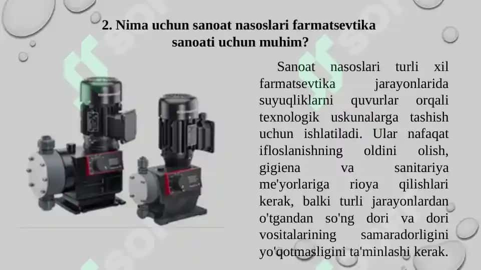 Farmatsevtika sanoatida nasoslarning maxsus turlari. Taqdimot 16 bet. 5
