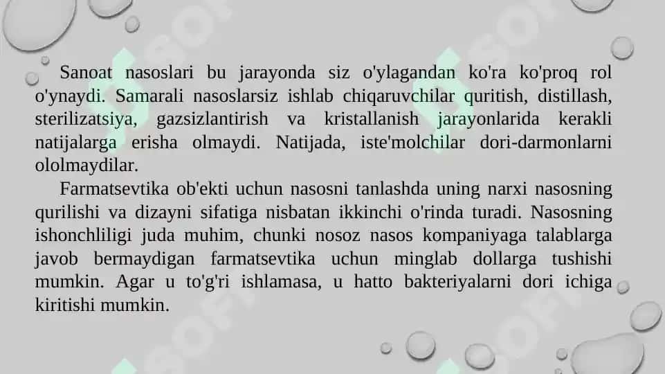 Farmatsevtika sanoatida nasoslarning maxsus turlari. Taqdimot 16 bet. 6