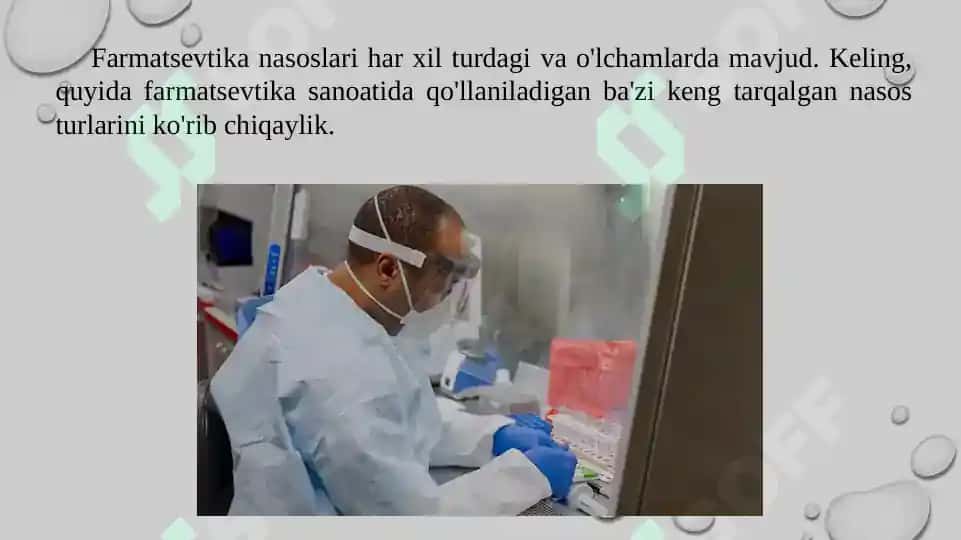 Farmatsevtika sanoatida nasoslarning maxsus turlari. Taqdimot 16 bet. 7