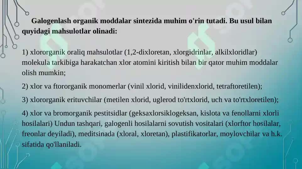Galogen guruhi saqlagan preparatlar sintezi. Taqdimot 12 bet. 3