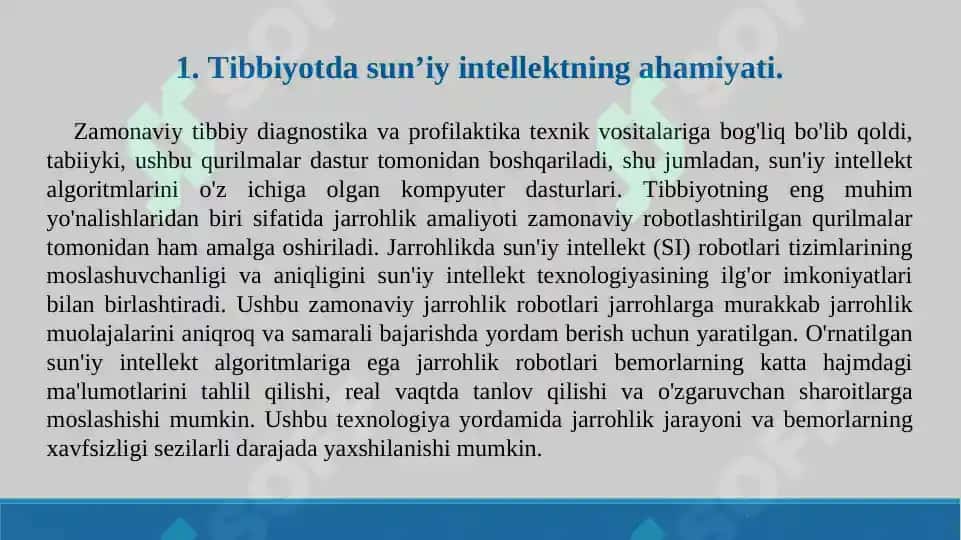 Zamonaviy jarrohlikda sunʼiy intellekt (SI) va robototexnika. Taqdimot 16 bet. 3